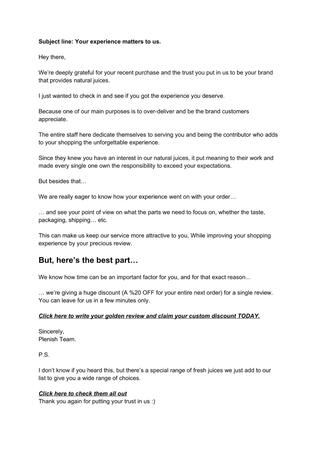 Post-Purchase Review Sequence Email #1